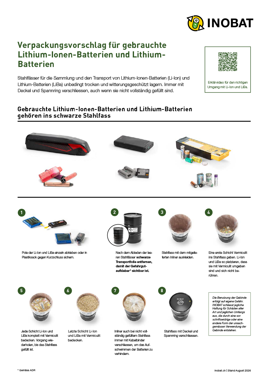 Informationen für Sammelstellen und Batteriesammlungen in Verkaufsstellen 