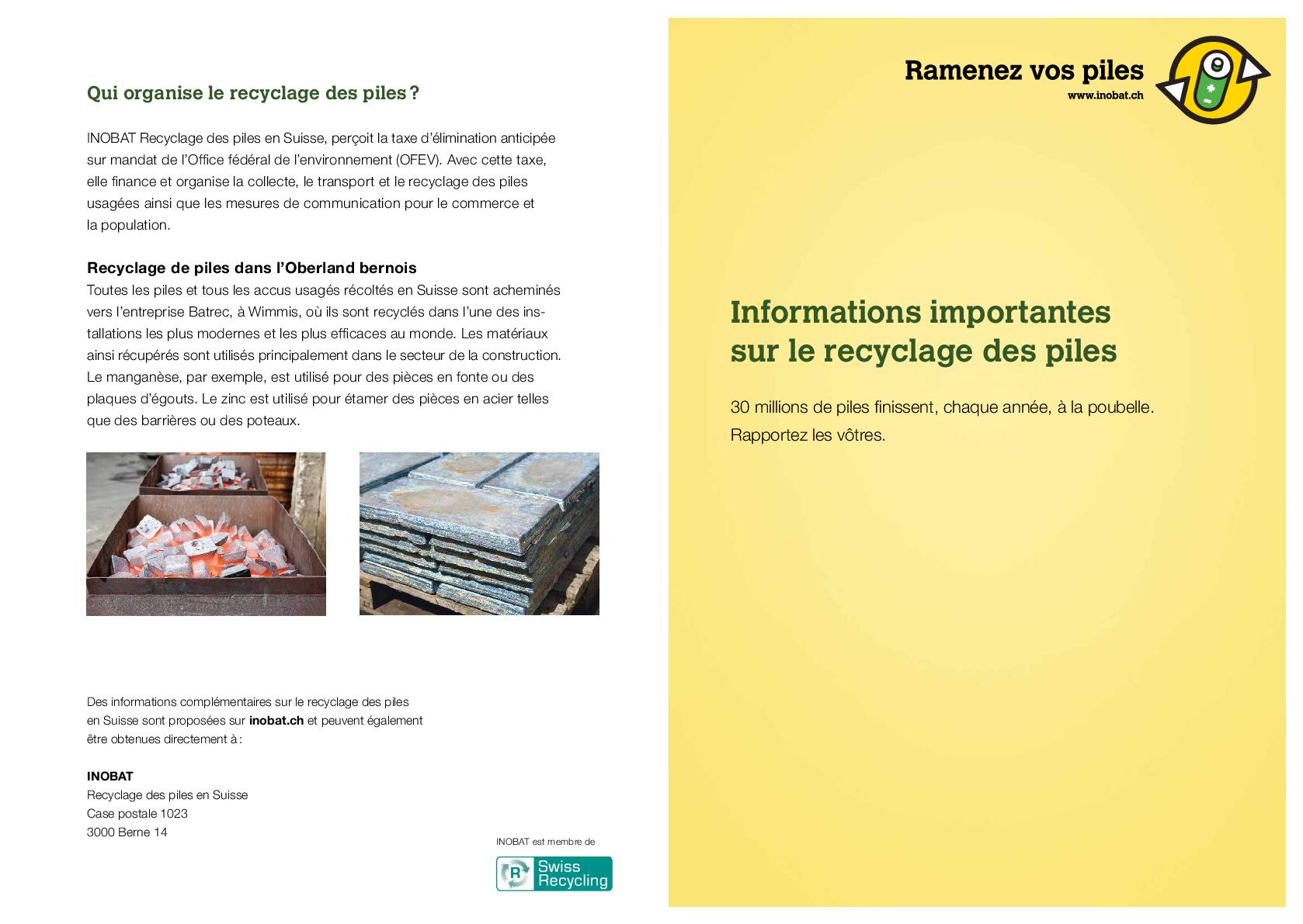 Informations générales sur le recyclage des piles